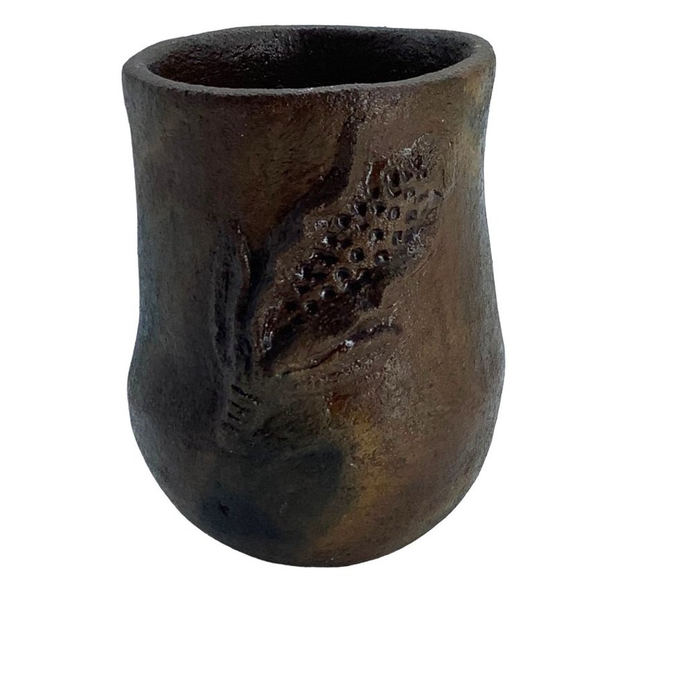 Vintage Glazed Clay Crude‎ Corn on the Cob Pottery Cup Mug Short Vase  4.75"